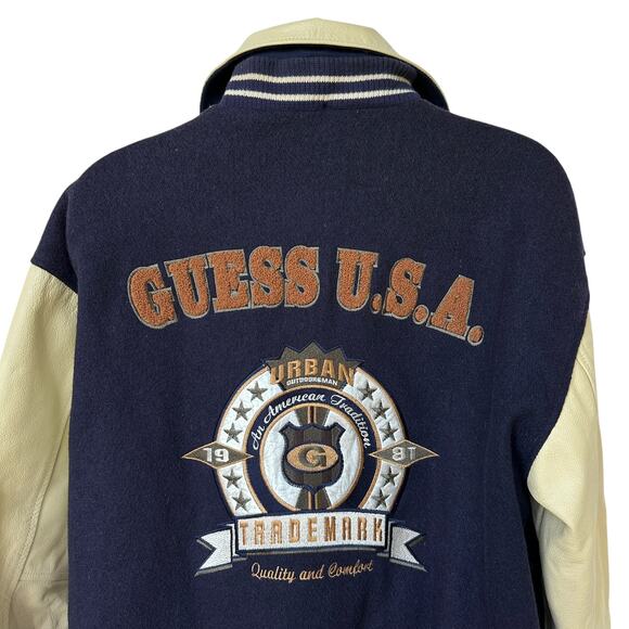 Vintage Guess USA Letterman Jacket 1981 Leather Wool Varsity Coat Men's Large - Picture 7 of 11